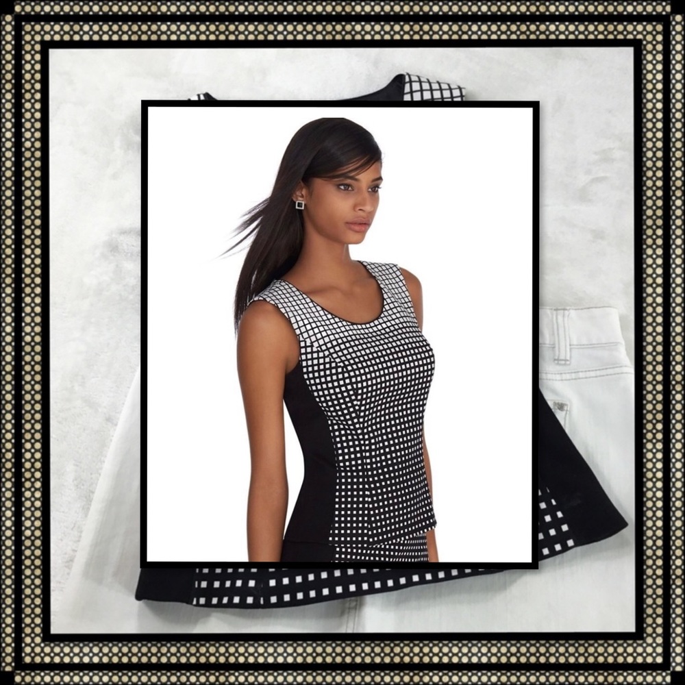 WHBM WOMENS BLACK & WHITE OMBRÉ SQUARES VEST TOP 00
